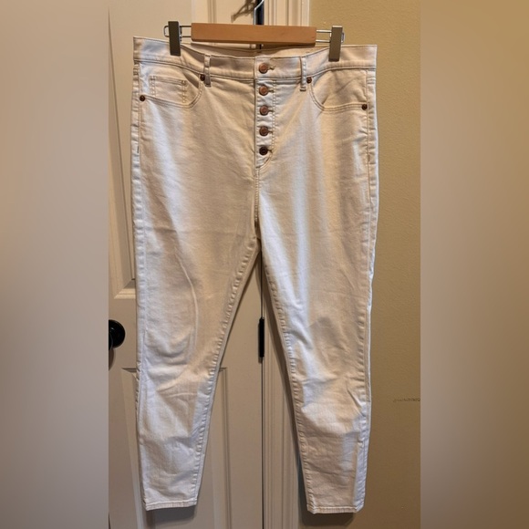 Loft Cream Button Front High Waist Skinny Ankle Jeans Sz 32/14 - Picture 1 of 11